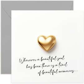Sympathy Cards for Family and Friends - Condolences Card - Sorry For Your Loss - 'Beautiful Souls' Heartfelt Sentimental Quote - Beautiful Gold Heart Thinking of You Card for Them | Blank Inside