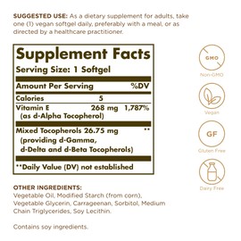 SOLGAR Vitamin E 268 mg (400 IU) - 100 Vegan Softgels - Naturally Sourced - Non-GMO, Gluten Free - 100 Servings