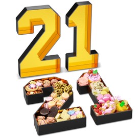 Paready 13.78'' Fillable Cardboard Number 21 for Charcuterie, Gold Black Number 21 Tray, Food Fillable Number 21 Box Flower Candy Cupcakes Container for 21st Anniversary Birthday Party Decoration