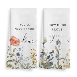 NOQL You'll Never Know Dear How Much I Love You Kitchen Towels and Dishcloths Set of 2, Spring Floral Hand Towels for Baby Girls Bathroom, Inspirational Drying Cloth Towels for Bathroom, 16×24 Inches
