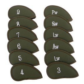 WOONEKY 12pcs Golf Iron Covers Thickened PU Leather Club Head Protectors for Grass Impact Resistance Reusable Putter and Iron Sleeves for Golfers