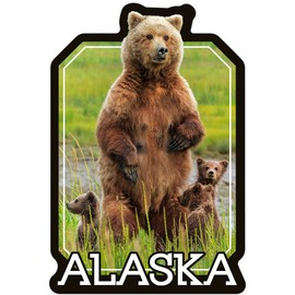 Die Cut Sticker Alaska, Grizzly Bear and Cubs, Contour Vinyl Sticker 1 to 3 inches (Waterproof Decal for Cars, Water Bottles, Laptops, Coolers), Small