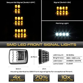 [Switchback White & Amber Sequential Turn Signal] For 1990-2018 W463 G Wagon G500 G550 G55 G63 AMG Full LED Front Fender Panel Turn Signal Light Lamp, Driver & Passenger Side Set