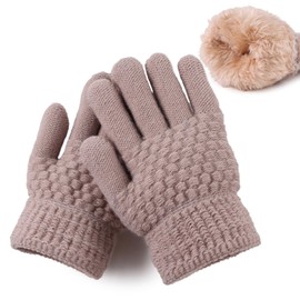 JANGANNSA Cold Weather Kids Gloves Warm Knitted Children Magic Glove With Fleece Lining Winter Gloves For Boys Girls (Khaki, 5-12Years)