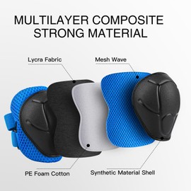 6PCS Kids Protective Gear Set, Knee Pads for Kids 3-10 Years Old, Toddler Knee Pads and Elbow Pads, Wrist Guards Set, Skating Cycling Bike Rollerblading Scooter, Upgraded & Durable Material, Blue