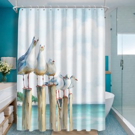 SUMGAR Beach Shower Curtain for Bathroom, Seagull Ocean Theme Shower Curtain Sets with Hooks Blue Seaside Coastal Style Waterproof Polyester Fabric Bathroom Curtain Home Decor, 72x72 Inch Teal Blue
