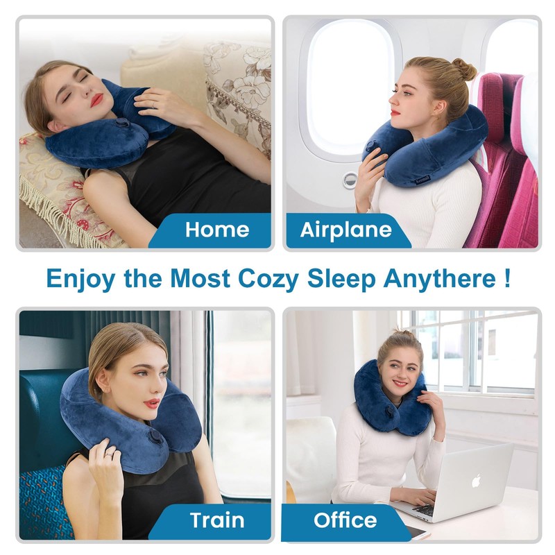 Keemall Inflatable Neck Pillow Airplane, Comfortable Inflatable Travel Neck Pillows