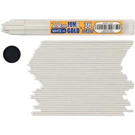 June Gold 36 White (Porcelain #111) Colored 2.0 mm Lead Refills, Bold Thickness for Heavy Use, Break Resistant with a Convenient Dispenser