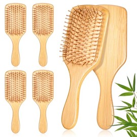 6 cepillos de pelo de bambú natural para masaje y desenredado del cuero cabelludo, cepillo de madera antiestático con mango ergonómico y cerdas de bam