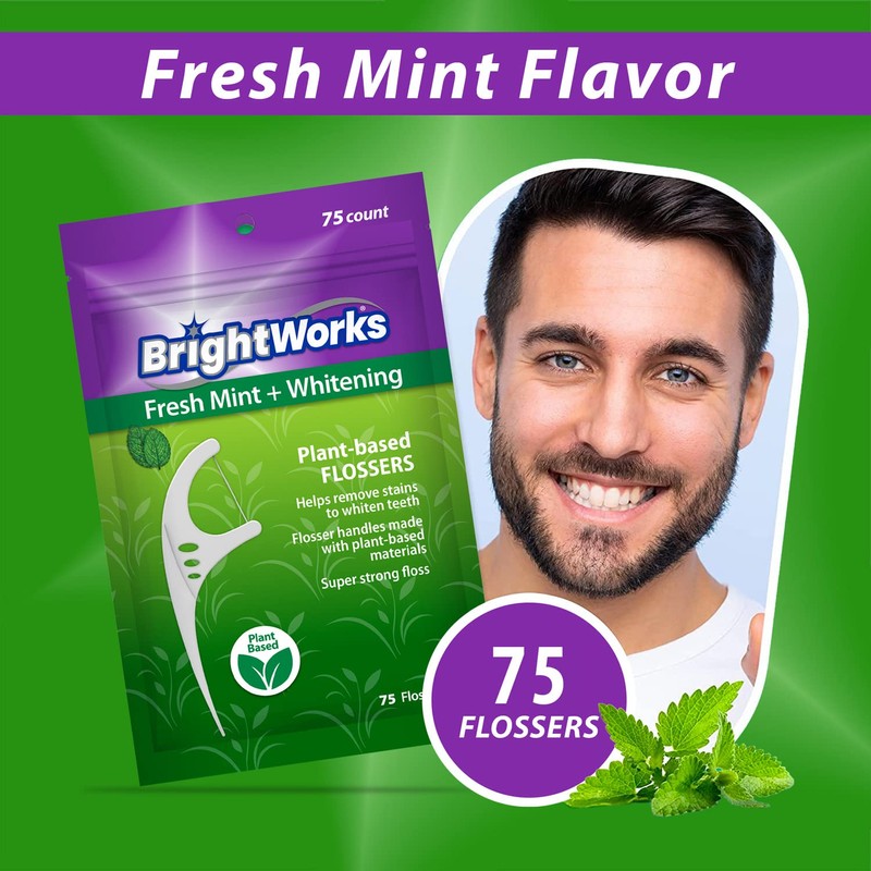 225 Piece BrightWorks Fresh Mint + Whitening Dental Flossers with