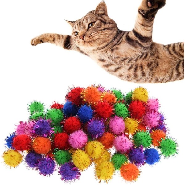 Junfamilee 100Pcs Colorful Mini Sparkly Glitter Tinsel Balls Small Pom