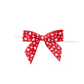Reliant Ribbon Hearts Satin Loops X 3-1/4in Span, 2 Tails X 2in X 7/8in Ribbon Width & 5in Twist Tie Bows, Red/White