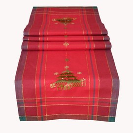 texpot Tablecloth 85 x 85 cm with Embroidery Tree Red/Colourful Christmas Decoration Christmas Table Cloth Table Decoration Table Cloth