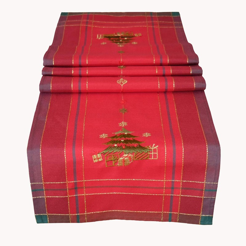texpot Tablecloth 85 x 85 cm with Embroidery Tree Red/Colourful