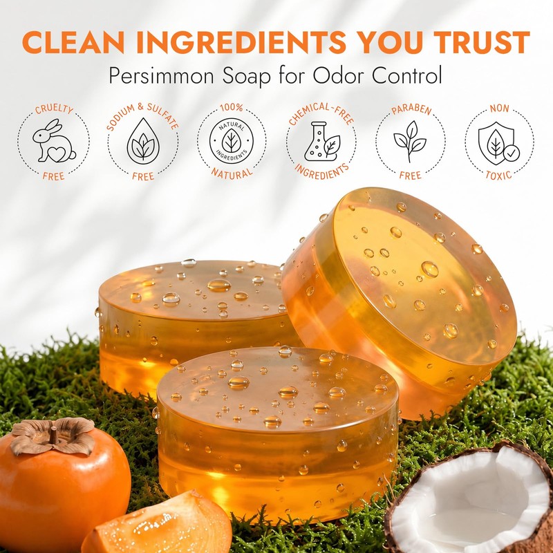 Persimmon Soap Bar 3 Pack, Natural Deodorant Soap for Body