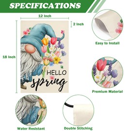 Welcome Spring Gnome Garden Flag 12x18 Double Sided Floral Yard Flag Farmhouse for Outside Decorations Flags