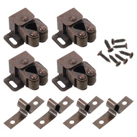 sourcing map 4Pcs Cabinet Latch Double Roller Catch, Lock Stop Catch Clamp Cabinet Closer Magnetic Closure Hardware for Cabinet Kitchen Closet Door, Red Bronze