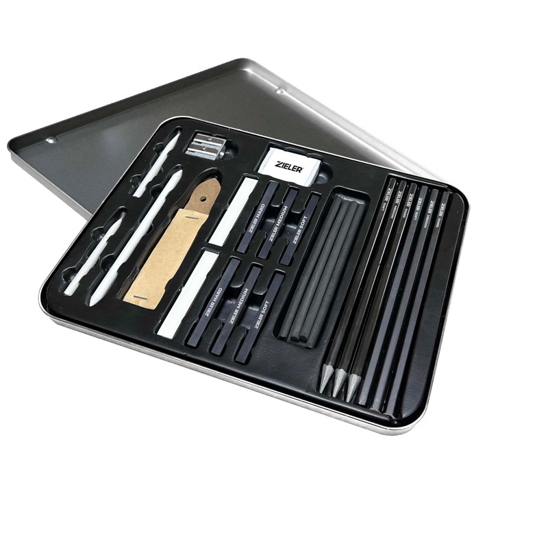 Zieler® - Artists Charcoal Drawing Set | 24-piece Gift Tin