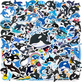 100 PCS Orca Whale Stickers, Orca Killer Whale Party Favors Under The Sea Ocean Animal Orca Birthday Party Decorations Supplies Waterproof Vinyl Stickers for Kids Boys Girls Water Bottle Laptop