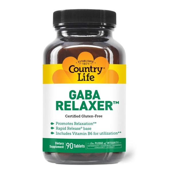 Country Life GABA Relaxer, 90 Tablets, Certified Gluten Free, Certified Vegan