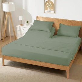 Split Head King Sheet Set 4 Piece for Adjustable Beds Fits Mattress up to 18" Deep Split Top King 100% Egyptian Cotton 800 Thread Count with 34" Split Sheets - Sage Solid