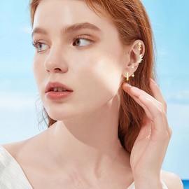 UZSUZZ Gold Earrings Gold Set for Women, Gold-Plated Stud Earrings Set, with Zirconia, Hypoallergenic Small Stud Earrings, Hoop Earrings, Ear Cuff, Stackable for Multiple Ear Holes, Copper, Created