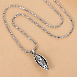 HannaFires Rotatable Pure Silver Tibetan Prayer Wheel - Spinning Buddhist Mantra Necklace, Six Words of truth Fengshui, Fengshui Taichi Bless Peace And Good Luck, Pendant Prayer Locket (Inculd Chain),