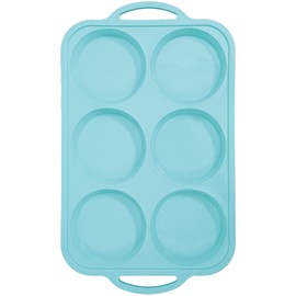 Toeusog 4 Inch Muffin Top Pan Non Stick with Metal Frame, Silicone Egg Molds for Breakfast Sandwiches, Large Round Whoopie Pie Baking Pan with Handle for English Muffin, Egg Bite and Oven, Mint Green