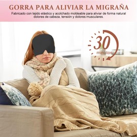 Gorro para Migraña, Gorra Frío para Aliviar ei Dolor de Cabeza, Flexible y Reutilizable, Trae 10 Bolsas de Hielo, para ei Alivio Del EstréS, Migraña y Ojos Hinchados (Negro)
