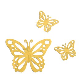 MACGIKMIRO 3 Pcs Butterfly Acrylic Wall Stickers Removable Adhesive Wall Mirror Decor for DIY Living Room Home Background (Gold)