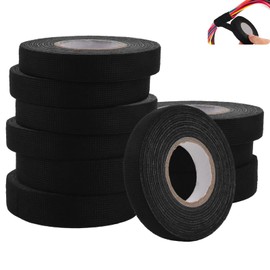 SHUESS Pack of 10 Black Fabric Tape, Wiring Harness Tape, 2 Sizes, Insulating Tape, Black Fabric Car Tape for Cable Harnesses, Household, Car, Motorcycle (15 mm/19 mm)