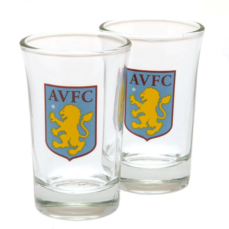 Aston Villa FC Aston Villa Two Pack Shot Glasses, Multicoloured,