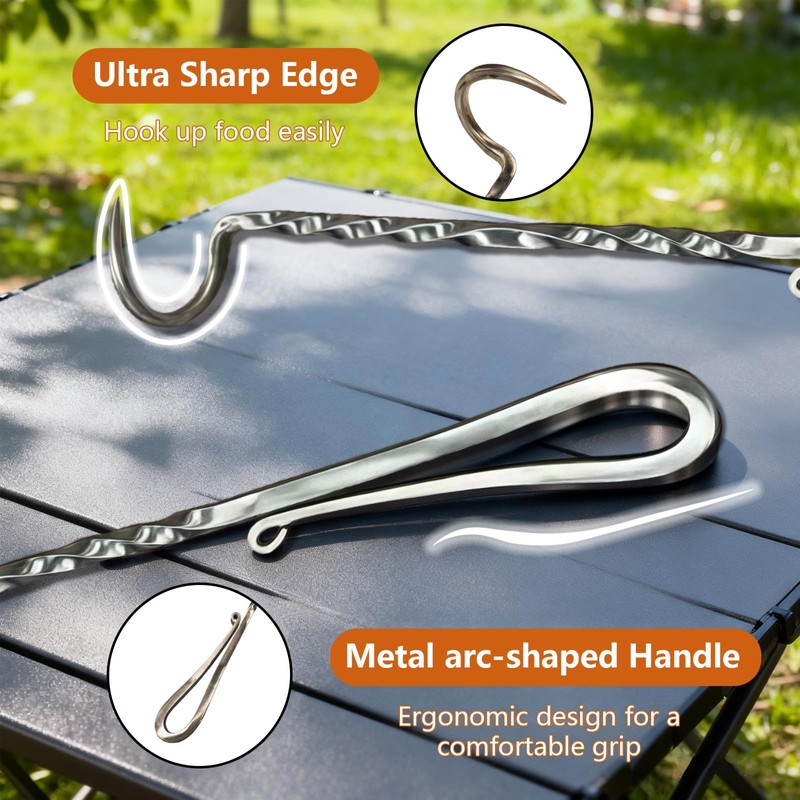 Stainless Steel Meat Hook Flipper, Handmade BBQ Turner Hooks, BBQF
