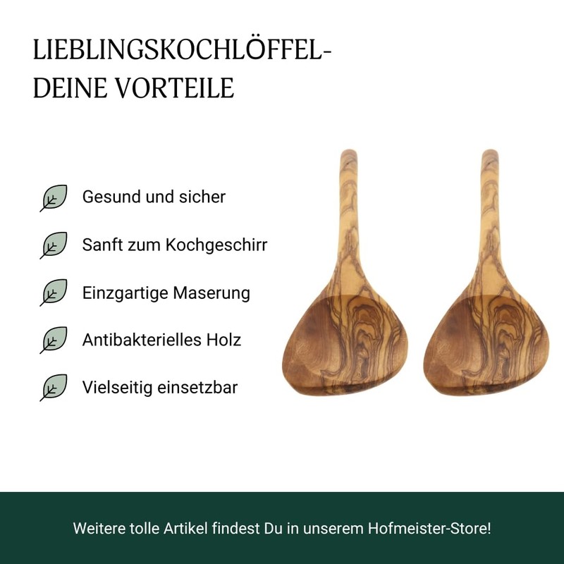 HOFMEISTER Olive Wood Cooking Spoon (2 x Sharpener Cooking Spoons