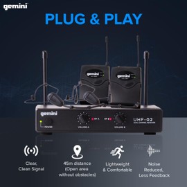 Gemini Sound UHF-02HL-S34 - Dual Channel UHF Wireless Headset & Lapel Mic System, Perfect for Fitness Instructors, Presenters, and Stage Performers