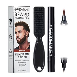 Red by Kiss GROOMANE Beard Filling Pen Comb, Dual Tip Brush Beard Enhancer for Natural Coverage, Waterproof & Smudge-Proof Beard Pencil, Easy Fill-In for Patches & Fuller Look (Brown)