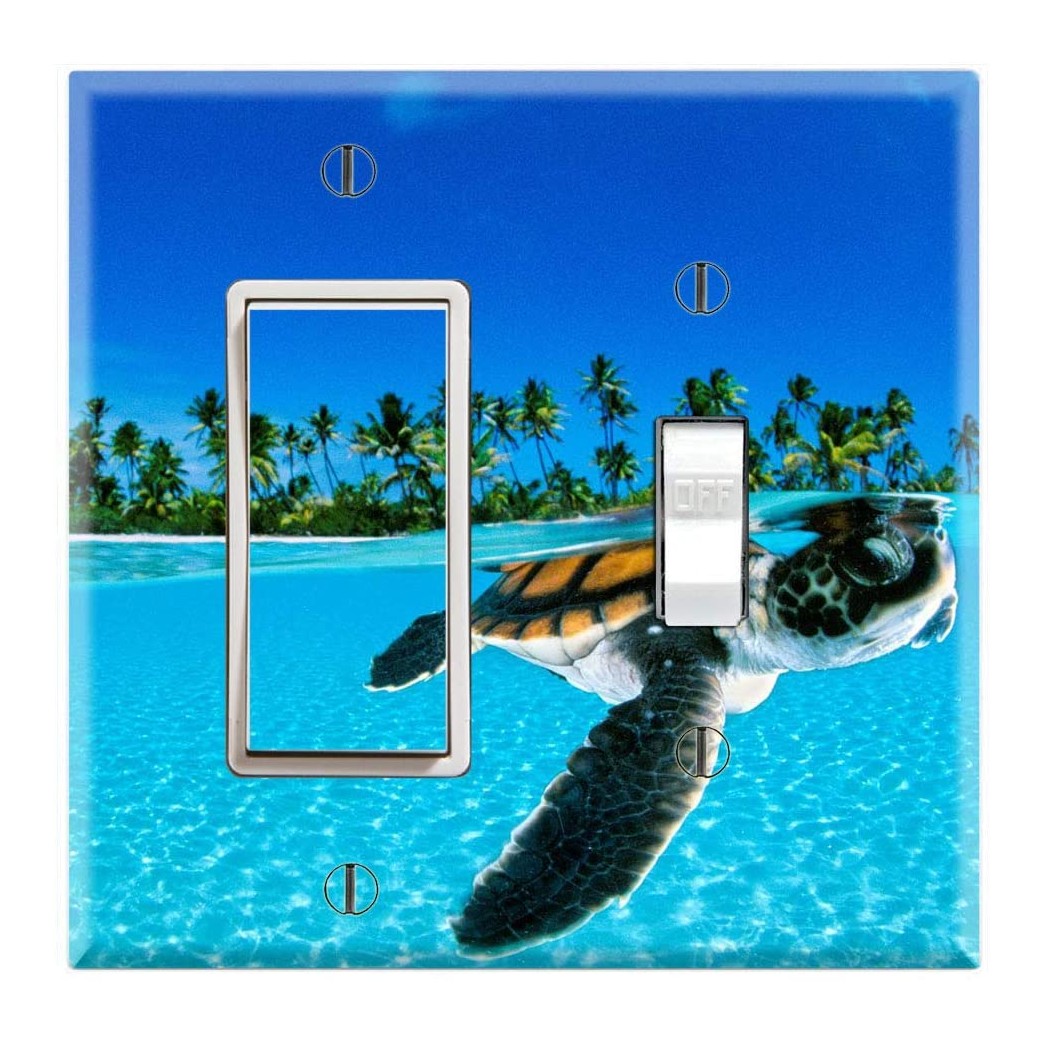 Graphics Wallplates - Baby Sea Turtle in Ocean Hatchling - Rocker/GFCI Toggle Combo Wall Plate Cover