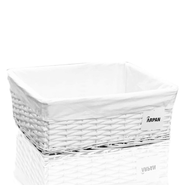 Arpan Large White Wicker Gift Hamper Storage Basket With White Cloth Lining