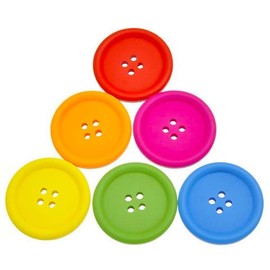 Pack of 15 Elegant Wooden Buttons Craft Buttons Colourful 40 mm 4-Hole Round Colourful Mix Buttons Made of Wood DIY Red Green Yellow Blue Orange Pink for Sewing, Sewing Crafts