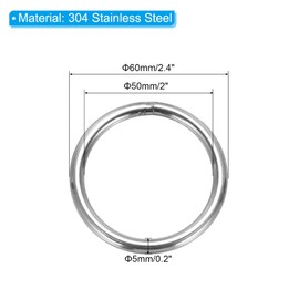 PATIKIL O-Rings 5x60 mm O Buckle Welded Round Rings Metal Rings 304 Stainless Steel Multi-Purpose DIY Decoration Belt Crafts Hanging Objects Dog Leash Silver Tone 2 Pieces