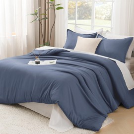 Litanika Comforters Bluish Grey King Size, 3 Pieces Lightweight Solid Bedding Set & Collections, All Season Fluffy Bed Set (104x90In Comforter & 2 Pillowcases)