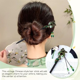 Yoosit 8 Pack Chinese Wood Hair Sticks Wooden Hairpin with Tassel Dangling Crystal Beads Long Straight Hair Chopstick Picks With Charm Fork Hair Slides Twist Bun Holder Hair Accessories for Women