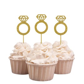 Darling Souvenir, Wedding Engagement Ring Cupcake Toppers, Party Dessert Decorations - Pack Of 20