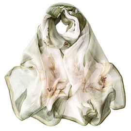 Pokeedioty Fashion Scarfs for Women Lightweight breathable Floral Pattern Sheer Scarfs Sun-proof Shawls Wraps (Lily green)
