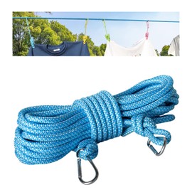 WALWAL Clothes Drying Rope, Heavy-Duty Clothesline, Rust-Resistant Hooks, Adjustable 50 Ft Long for Indoor & Outdoor Use, Perfect for Camping, Home Laundry, Travel (Blue)