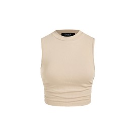 CIDER Womens Summer Tops Crop Tops for Women Womens Tank Tops Mimi Cuttrell Solid Sleeveless Ruched Crop Top: Beige, M