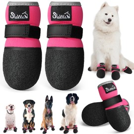 Lukovee Dog Shoes – Breathable Dog Sock Shoes for Hardwood Floor Snow Hot Pavement, Waterproof Non-Slip Soles Booties with Reflective Strip for Small Medium Large Dogs (Size 2, Fuchsia)