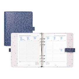 Filofax Indigo Organizer, A5 Size, Frost - Leather-Look Cover with Gold Foil Accents, Six Rings, Week-to-View Calendar Diary, Multilingual, 2023 (C028742-23)