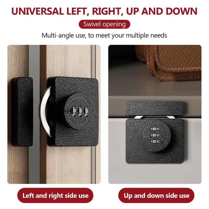 Door Bolt 180 Degrees, Two Installation Methods Combination Lock, 3-Bit
