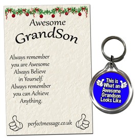 Perfect Message Awesome Grandson Keyring Gift, Birthday, Christmas, Graduation, Appreciation Gift from Grandma, Grandpa, Nana, Grandad, Nanny